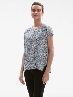 MM Lafleur Didion Top in Indigo Marble Blue Marble-Print Short Sleeve XL NWT